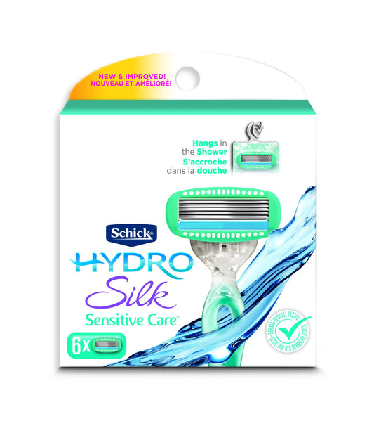 Schick Hydro Silk Sensitive Womens Razor Blade Refills, 6 ct, 5-Blade Razors for Women Sensitive Skin