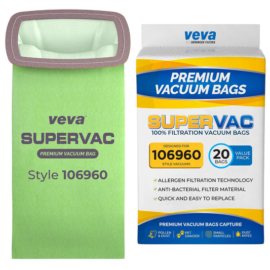 VEVA 20 Pack Premium SuperVac Vacuum Bags 106960-Vacuum Cleaner, 6 Quart Bags