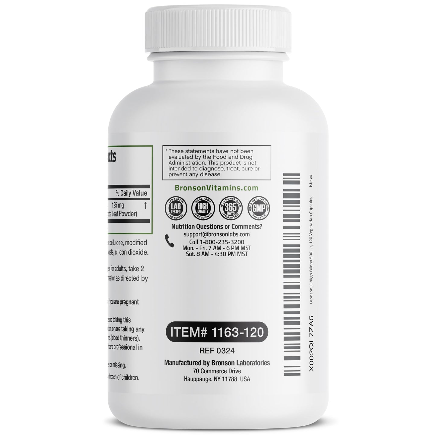 Bronson Ginkgo Biloba 500 mg Extra Strength 500 mg per Serving - Supports Brain Function & Memory Support, 120 Vegetarian Capsules