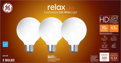 Ge Lighting 43269 4.5 Watt E26 G25 Frosted Soft White Led Dimmable Relax Hd Light Bulbs 3 Count