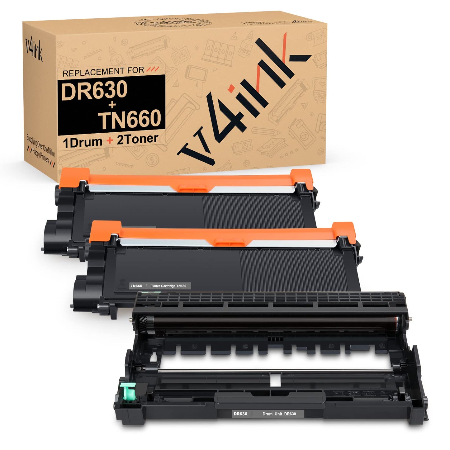 V4ink DR630+TN660 Compatible Cartridge Set Replacement for Brother DR630+TN660, 1*Drum + 2*Toner