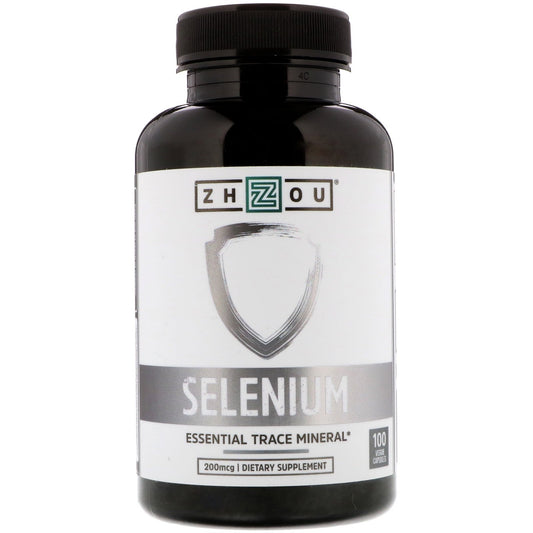 Zhou Selenium 200mcg | for Thyroid, Prostate and Heart Health | Essential Trace Mineral with Superior Absorption | No Yeast | 100 Veg Caps