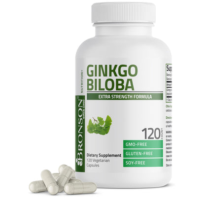 Bronson Ginkgo Biloba 500 mg Extra Strength 500 mg per Serving - Supports Brain Function & Memory Support, 120 Vegetarian Capsules