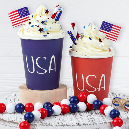 4th of July Patriotic Decorations for Home-2PCS Cups with Faux Whipped Cream-Red and White Blue Patriotic Decor,Fourth of July Sign for Tiered Tray and Memorial Day Decor