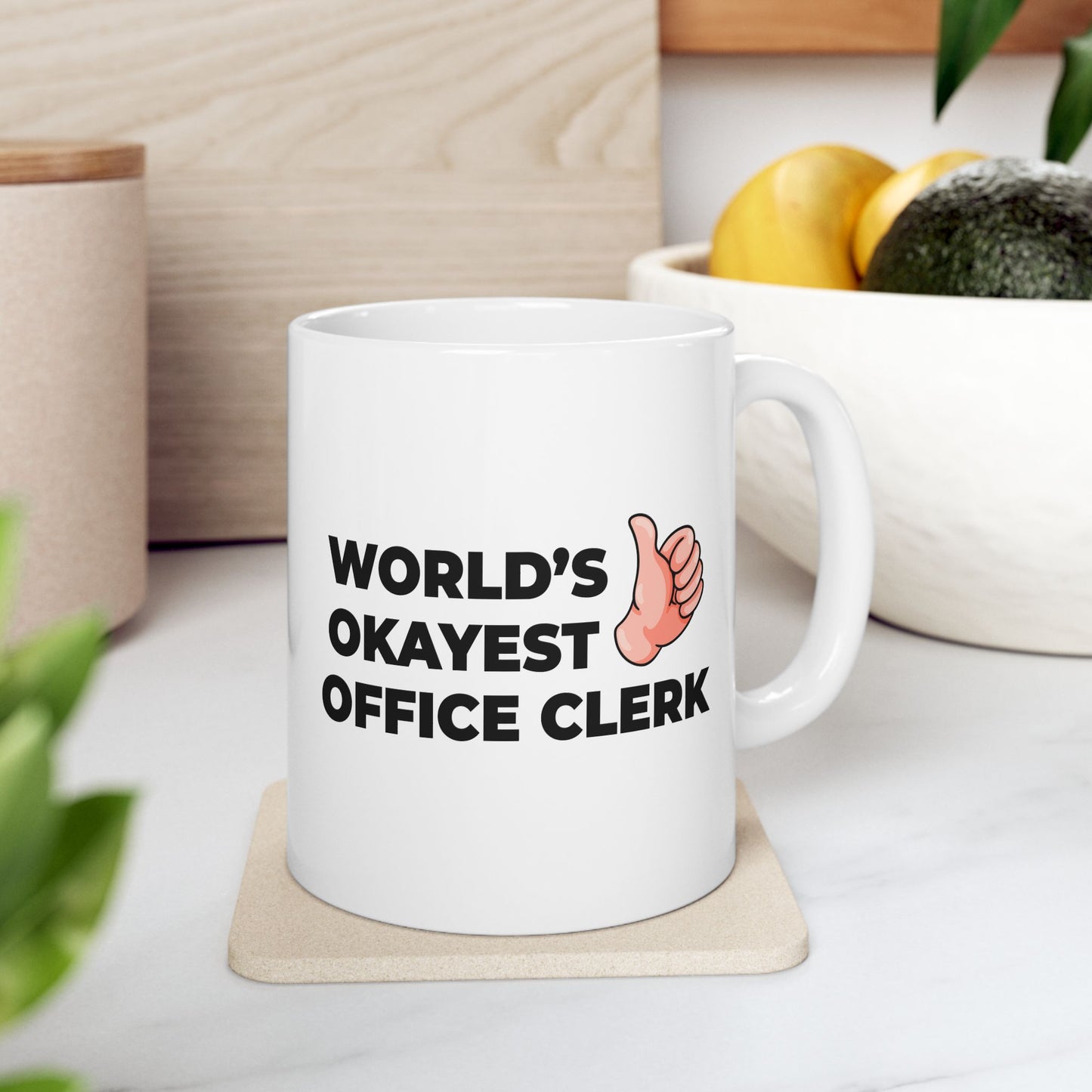 Taglines Gift Co. - World's Okayest Office Clerk 11 oz Ceramic Mug Novelty Coffee Tea Cup