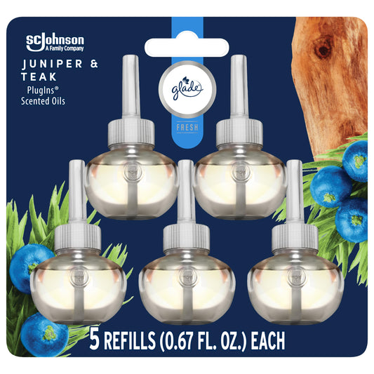 Glade PlugIns Air freshener Refills, Juniper & Teak, Infused with Essential Oils, 0.67 oz, 5 Count