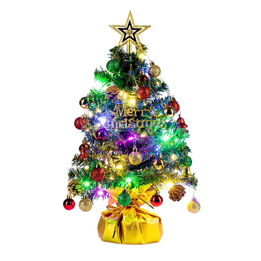 20" Tabletop Mini Christmas Tree Set with LED Light, Star Treetop,Ornaments Balls,Bells and Pine Cones,Best DIY Christmas Decorations Gold