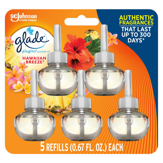 Glade PlugIns Air Freshener Refills, Hawaiian Breeze, Infused with Essential Oils, 0.67 oz, 5 Count