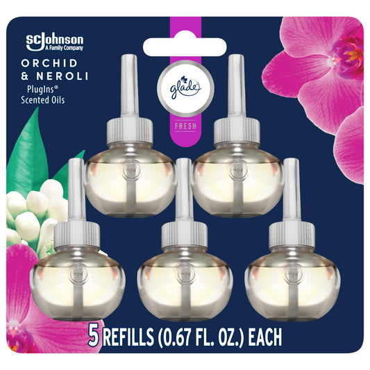 Glade PlugIns Scented Oil Refills, Air freshener, Orchid & Neroli, Infused with Essential Oils, 0.67 oz, 5 Count