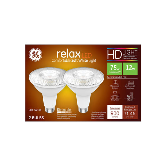 GE 43096 LED Light Bulb Relax HD PAR 30L E26 (Medium) Soft White 75 Watt Equivalence Frosted Pair