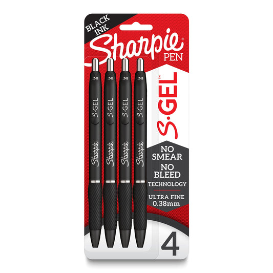 Sharpie S-Gel, Gel Pens, Ultra Fine Point (0.38 mm), Black, 4 Count