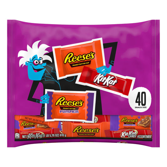 KIT KAT and REESE'S Assorted Milk Chocolate Snack Size, Halloween Candy Bag, 21.76 oz (40 Pieces)