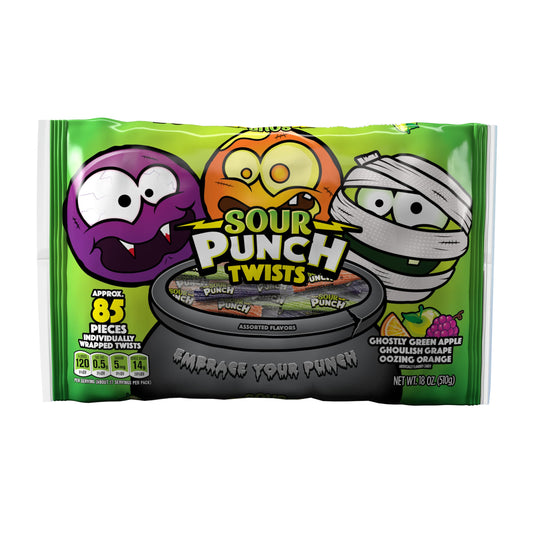 Sour Punch Twists Individually Wrapped Halloween Candy, 18oz Laydown Bag