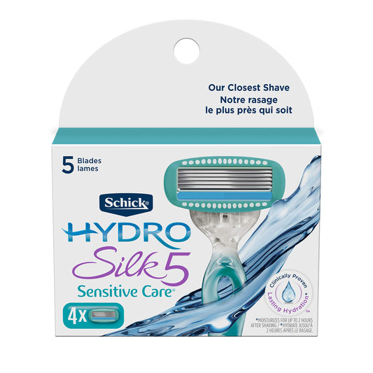 Schick Hydro Silk Sensitive Womens Razor Blade Refills, 4 ct, 5-Blade Razors for Women Sensitive Skin