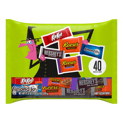 Hershey Assorted Chocolate Flavored Snack Size, Halloween Candy Bag, 21.8 oz (40 Pieces)