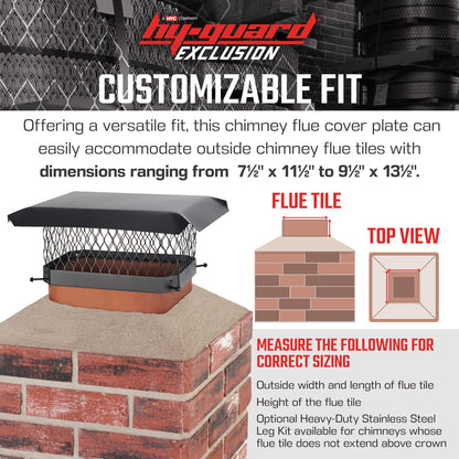 HY-Guard Galvanized Steel Chimney Cover - HY-C Black Chimney Cap, Single Bolt-On Chimney Fireplace Cover, Chimney Flue Cover to Fit On Existing Flue Tiles, Chimney Vent Cap with Hood Plate (9" x 13")