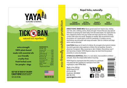 Yaya Organics Tick Ban All Natural Extra Strength Tick Repellent, 16 Oz