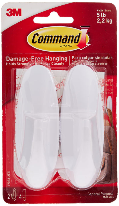 3M Command General Purpose Large Designer Damage Free Hanging Hooks 2-pk - NEW
