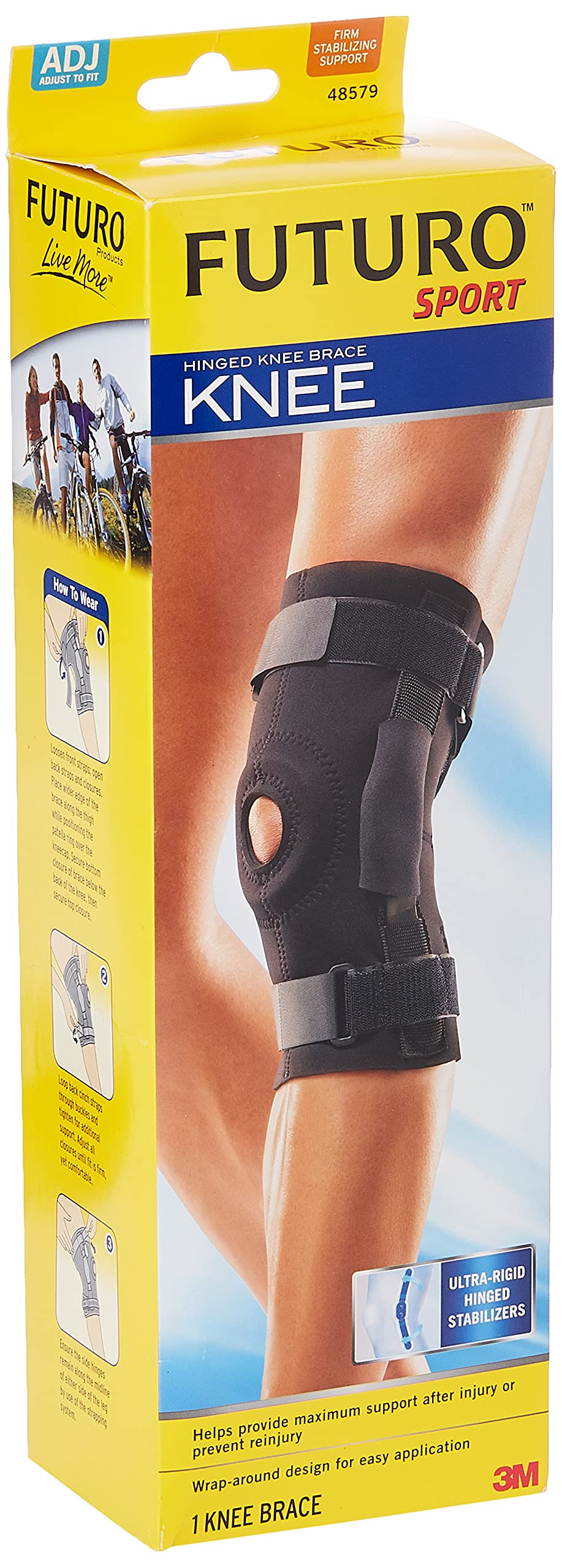 FUTURO Sport Hinged Knee Brace, Adjustable, Black, Firm Stabilizing Support, 1 Brace