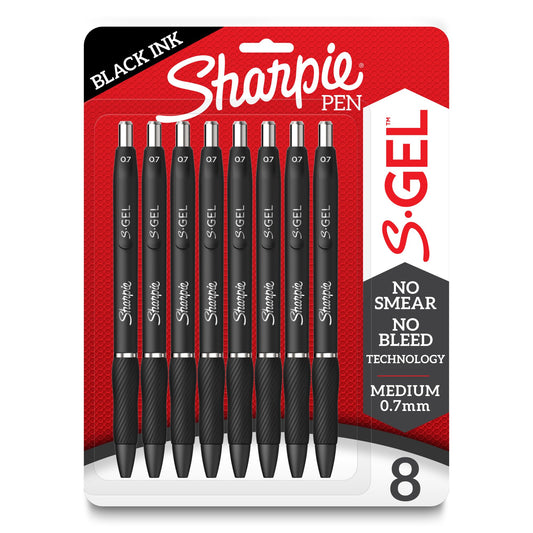 Sharpie S-Gel Gel Pens, Medium Point (0.7mm), Black, 8 Count