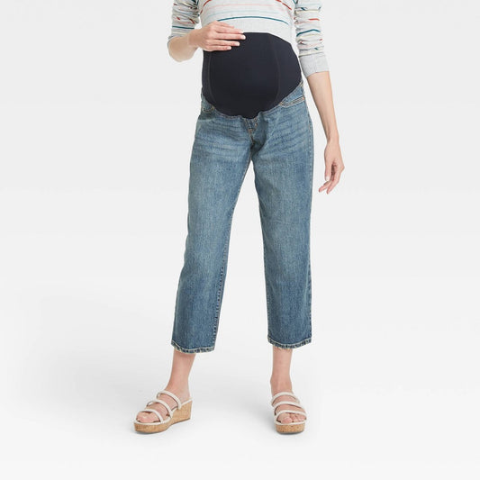 Over Belly Cropped Vintage Straight Maternity Jeans - Isabel Maternity by Ingrid & Isabel? Medium Blue 12