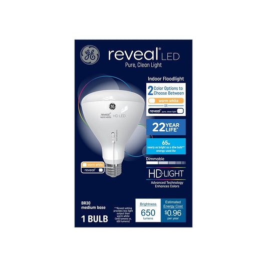 GE Color Select LED Indoor Floodlight, 8 Watt (65 Watt Equivalent) Reveal or Warm White Light, Medium Base, Dimmable (1 Pack)