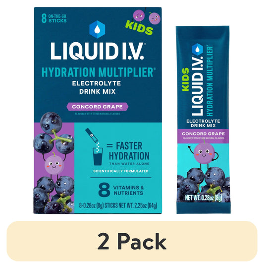 Liquid I.V. Concord Grape Hydration Multiplier for Kids Powdered Electrolyte Drink Mix, 8 Count (2 pack)