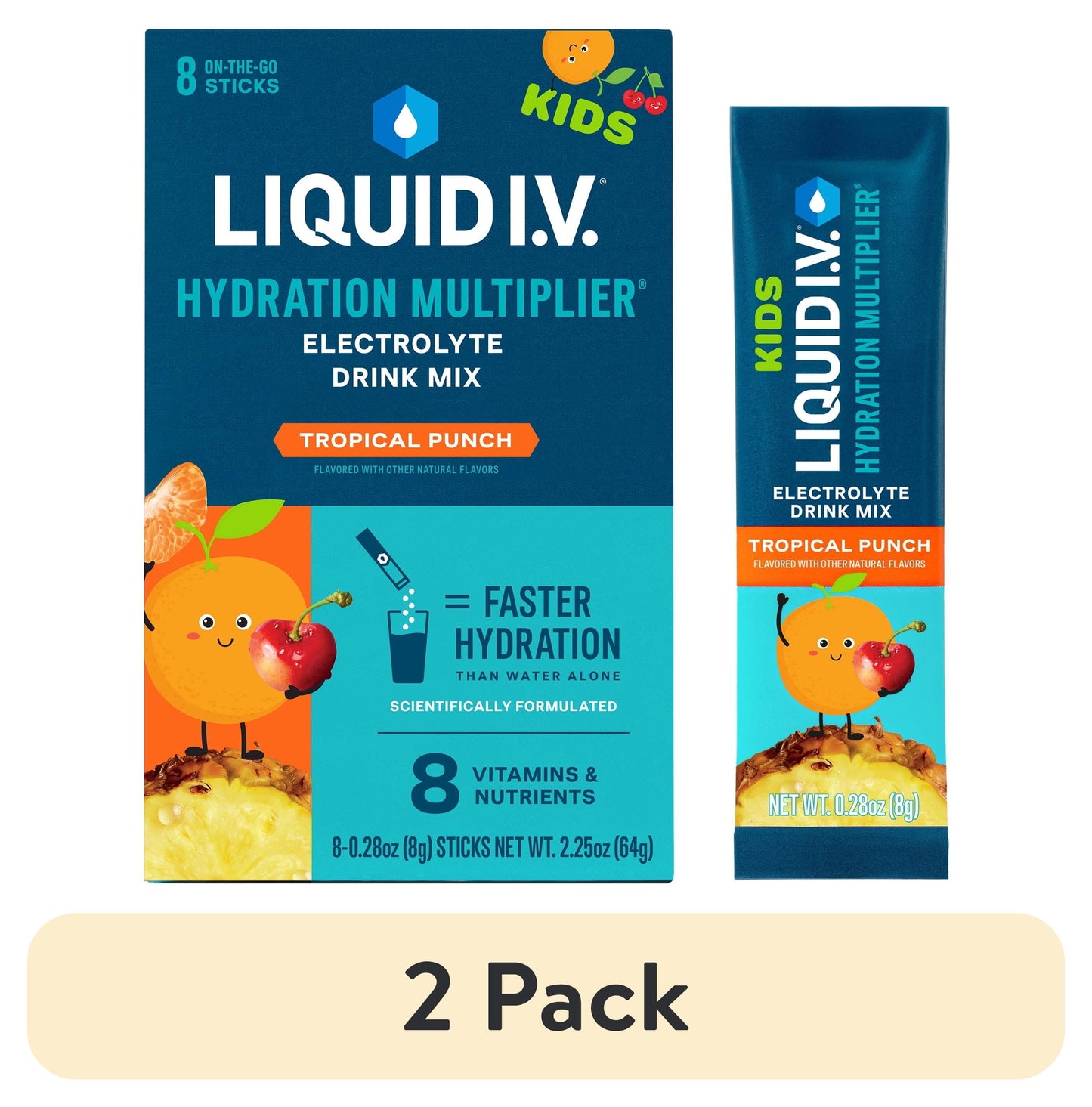 Liquid I.V. Tropical Punch Hydration Multiplier for Kids Powdered Electrolyte Drink Mix, 8 Count (2 pack)