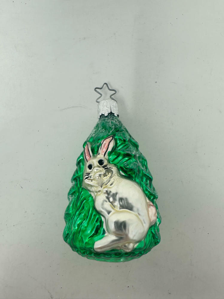 Vintage W. Germany Glass Christmas Tree W/Rabbit Ornament