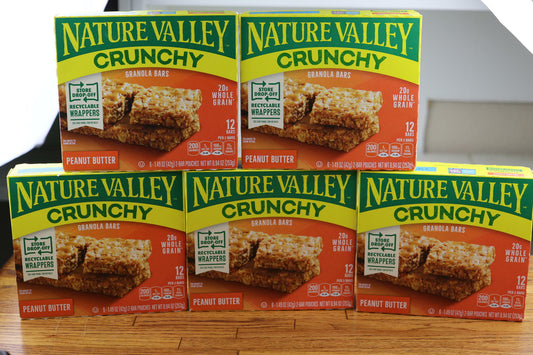5 boxes Nature Valley Crunchy Granola Bars Peanut Butter, 8.94 oz, 6 ct, 12 bars