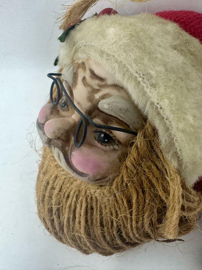 Vintage Santa Clause Head Ornament W/ Wire Glasses and Twine Hair