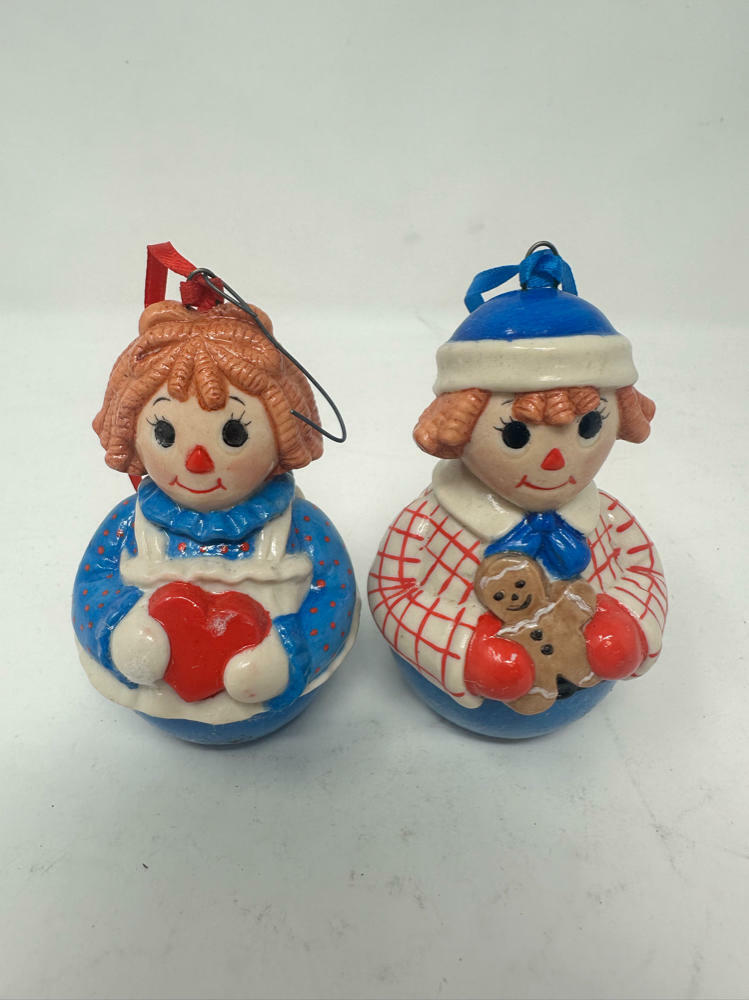 Vintage Raggedy Ann And Andy Christmas Ornaments Pair