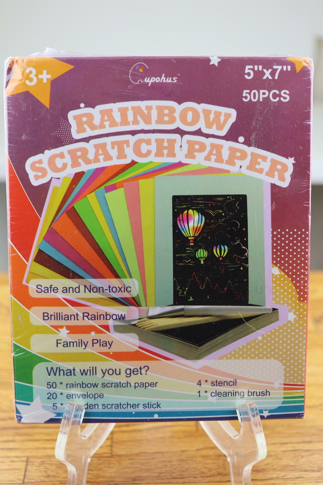 Cupohus Scratch Art Books for Kids Rainbow Scratch Paper 5" x 7" 50pc w/ Stencil