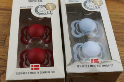 2 pack Bibs Supreme Collection Natural Rubber + latex Pacifier 0-6 mo. Sz. 1