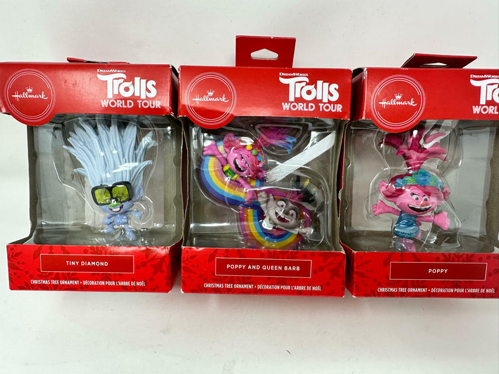 3 pack Trolls (world Tour) Christmas Ornaments