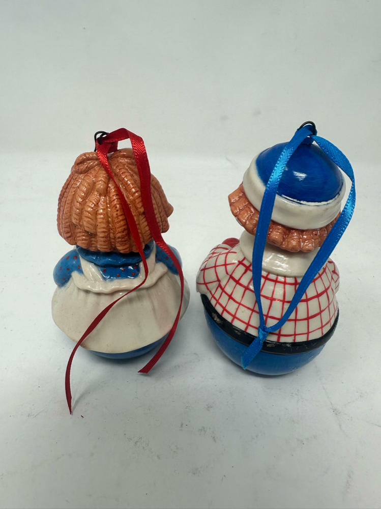 Vintage Raggedy Ann And Andy Christmas Ornaments Pair