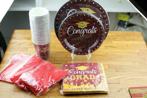 24 Guest Graduation Party Plates Napkins Supplies Maroon Congrats Grad Tableware