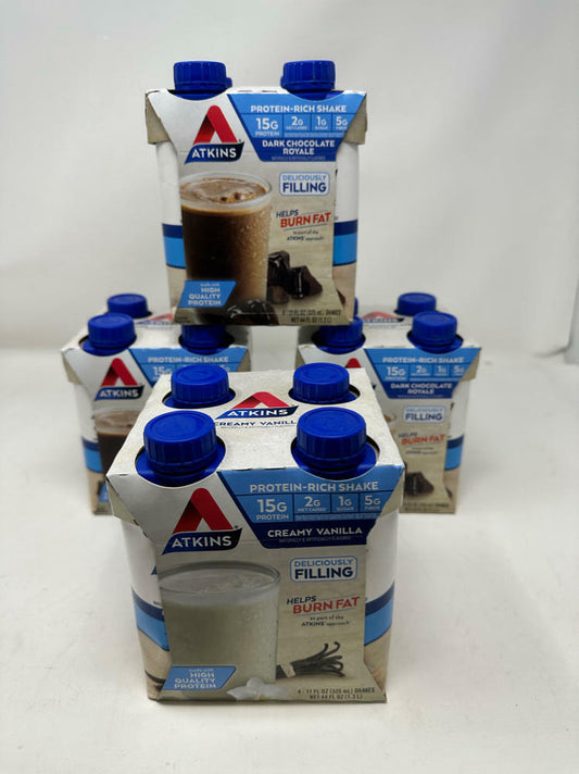 4 Pack Atkins (3)Dark Chocolate (1) Creamy Vanilla Shakes 11 Fl Oz EXPIRED