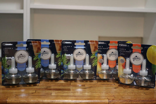 Glade PlugIns Refills Air Freshener-Juniper & Teak, Yuzu & White Peach-Lot of 5