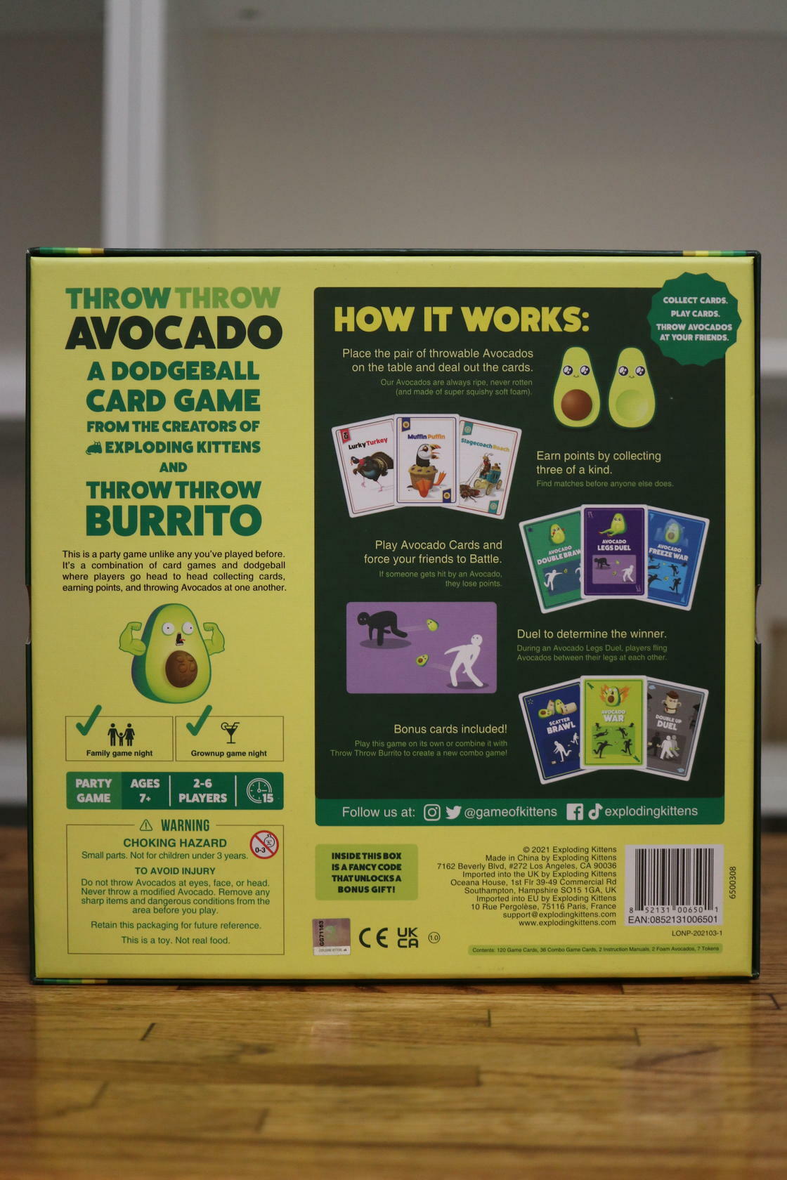 Exploding Kittens Presents Throw Avocado - Box is Opened, Contents Inside New