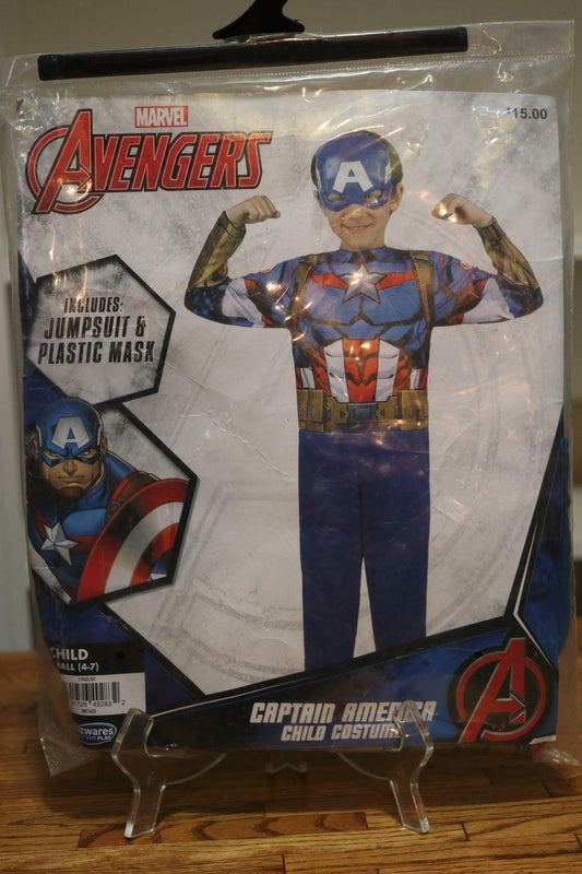 Avengers Captain America Boys Jumpsuit & Mask Halloween Costume S (4-7) - 1 Lot