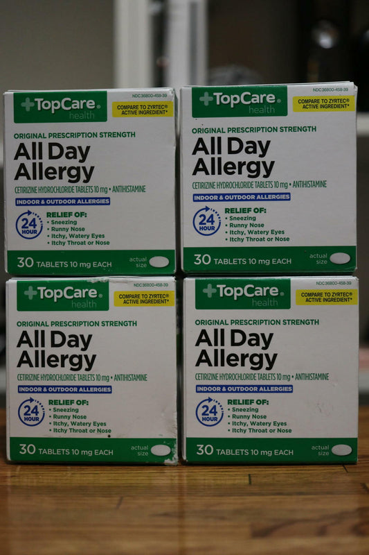 Top Care All Day Allergy, 30 Tablets Each, 10 Mg Each, Exp 01/2025 - Lot of 4