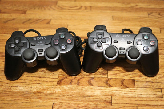 Lot of 2 - Playstation 2 PS2 Dual shock controller Black As Is Parts