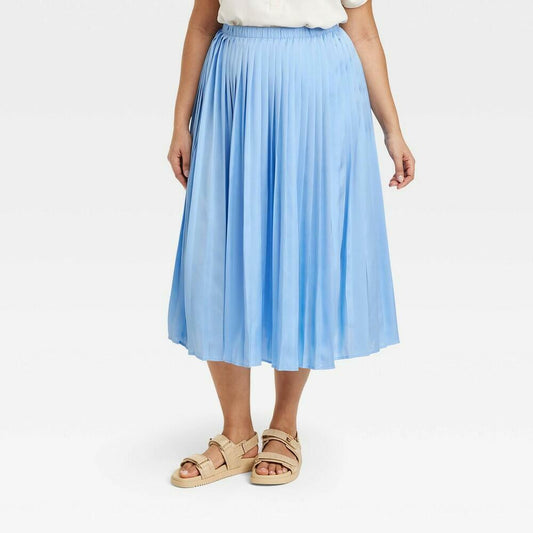 Lot of 2 - Women's Light Blue Pleated A-Line Midi Skirt - A New Day Blue Size 2X